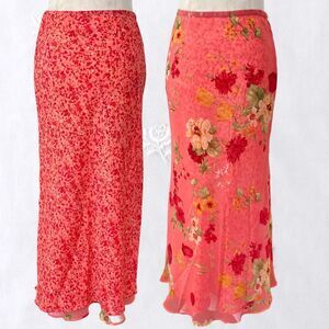 Early 2000's Pink Orange Red Flower Floral Fairy Reversible Mesh Maxi Skirt S M